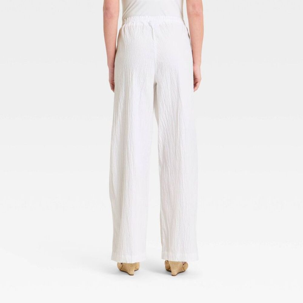 Women's Seersucker Effortless Pull-On Pants - A New Day White S - Picture 2 of 4